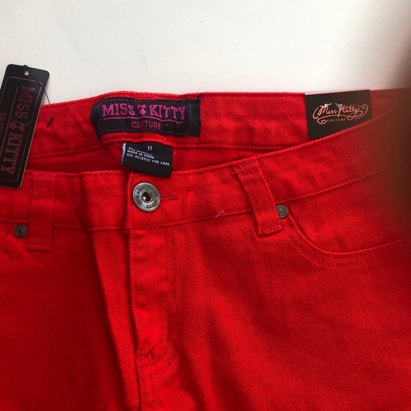 New Miss Kitty couture Red Capri Jeans Size 11 - Picture 3 of 11